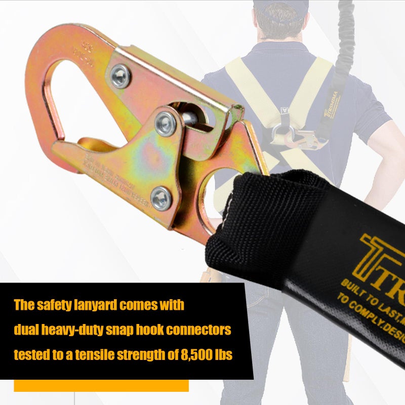 TT TRSMIMA TRSMIMA Safety Harness Lanyard Retractable - Fall Protection Climbing Tree Strap 6 FT Single Leg Internal Shock Absorbing with Hook - Image 4